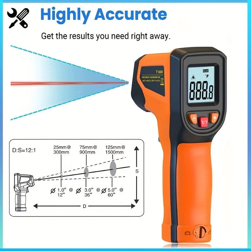 Industrial Laser Temperature Sensor - -50~600°C Digital Infrared Thermometer Non-contact Laser