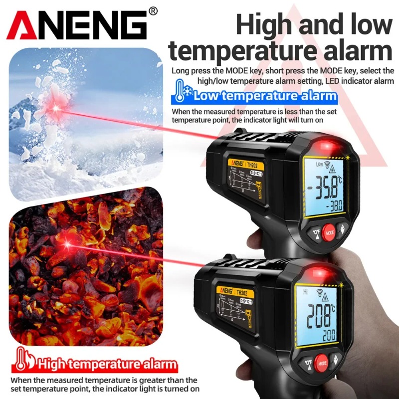 Industrial Laser Temperature Gun - ANENG TH202 Non-contact Infrared Thermometer Industrial